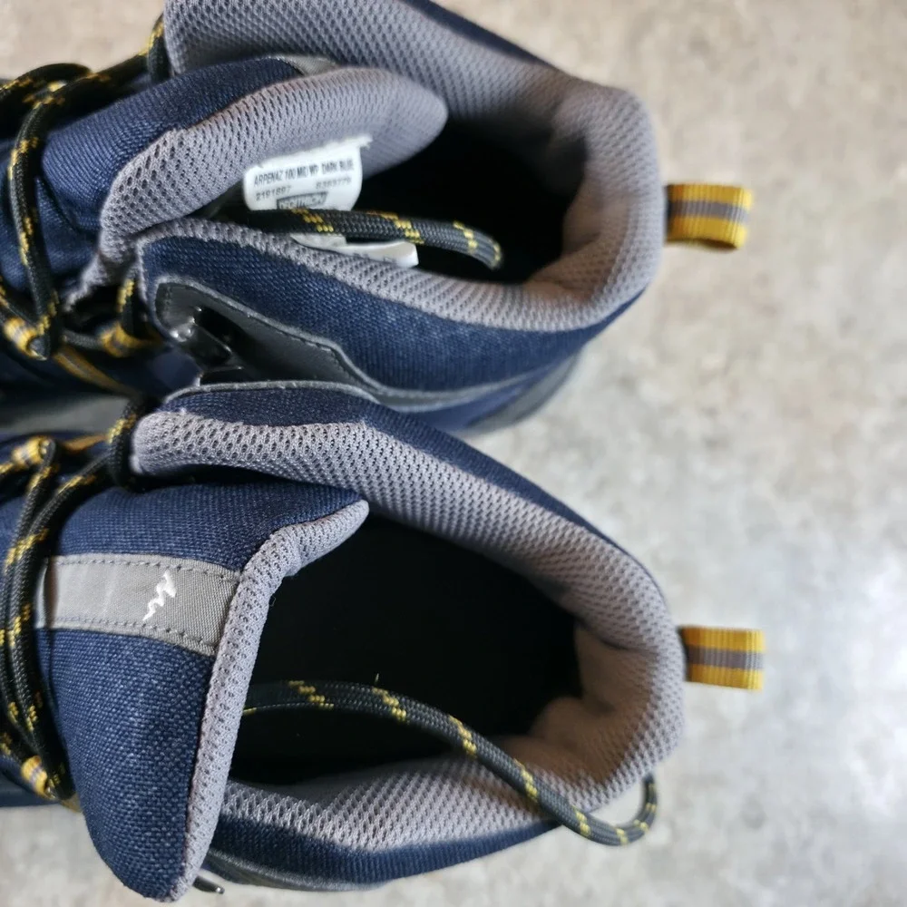 Quechua Mens Hiking Outdoors Trail Boots Size 9 Waterproof Blue Yellow New